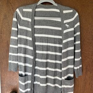 abercrombie gray white striped long cardigan